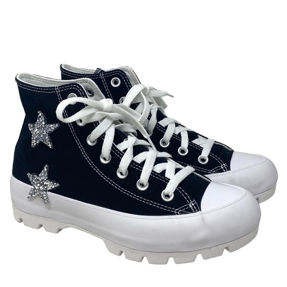 Converse Ctas Lugged Canvas Black Silver Women Shoe Casual Custom 571211C-WTBLWT - Picture 2 of 12